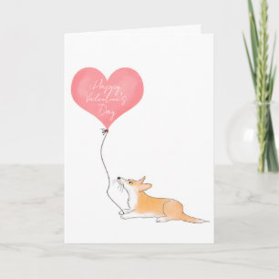 Corgi & Ballon Happy Valentine's Day Card Karte