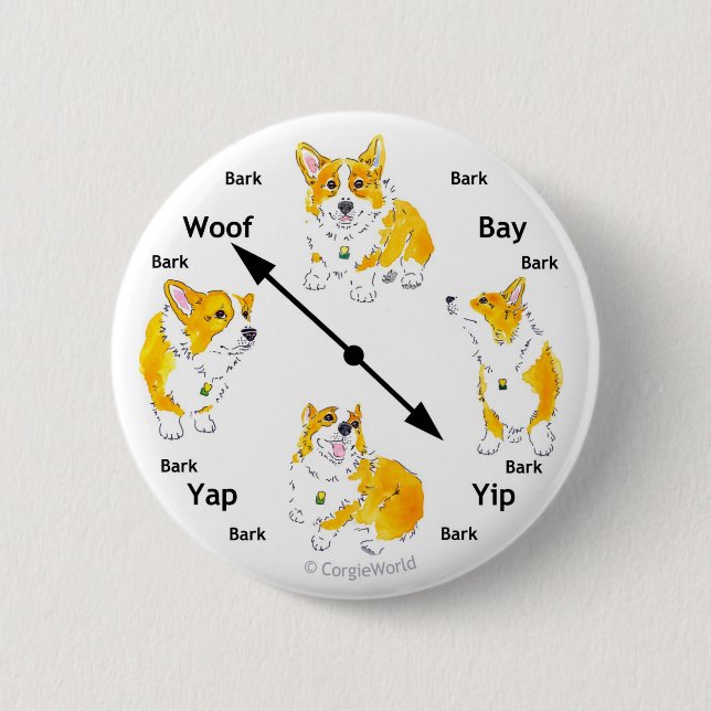 Corgi Barke-Uhr Knopf Button (Vorderseite)