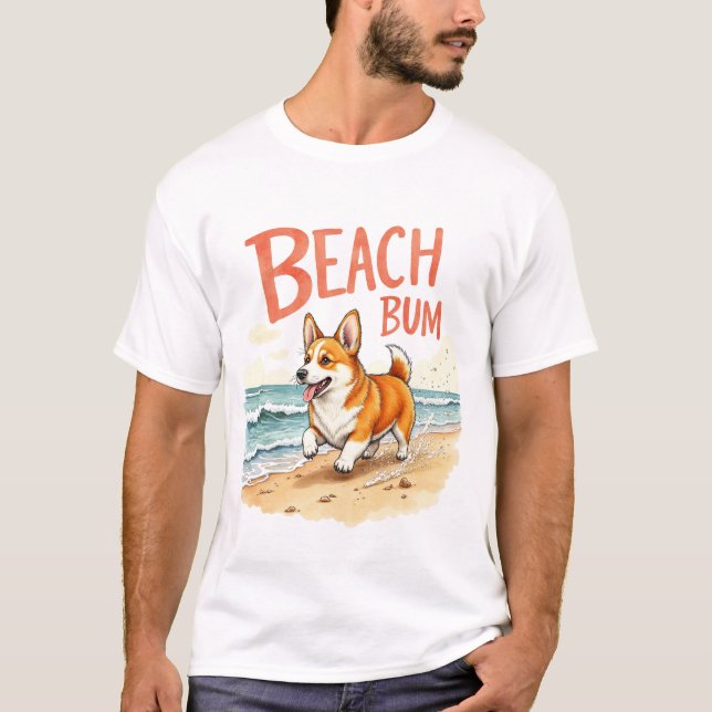 Corgi Beach Bum Kühnes Design T-Shirt (Vorderseite)