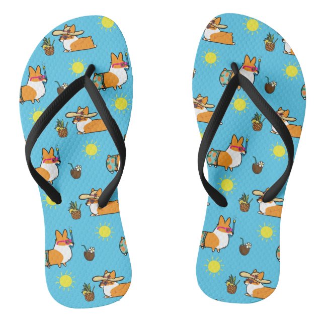 Corgi Beach Party (Red Pembroke) Flip Flops (Fußbett)