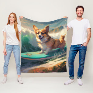 Corgi Beach Surfmalerei Fleecedecke