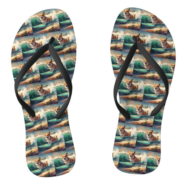 Corgi Beach Surfmalerei Flip Flops (Fußbett)