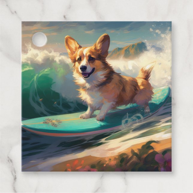 Corgi Beach Surfmalerei Geschenkanhänger (Vorderseite)