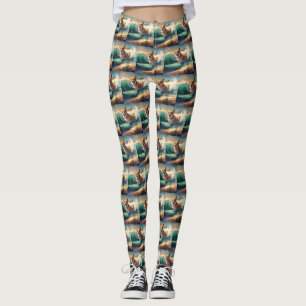 Corgi Beach Surfmalerei Leggings