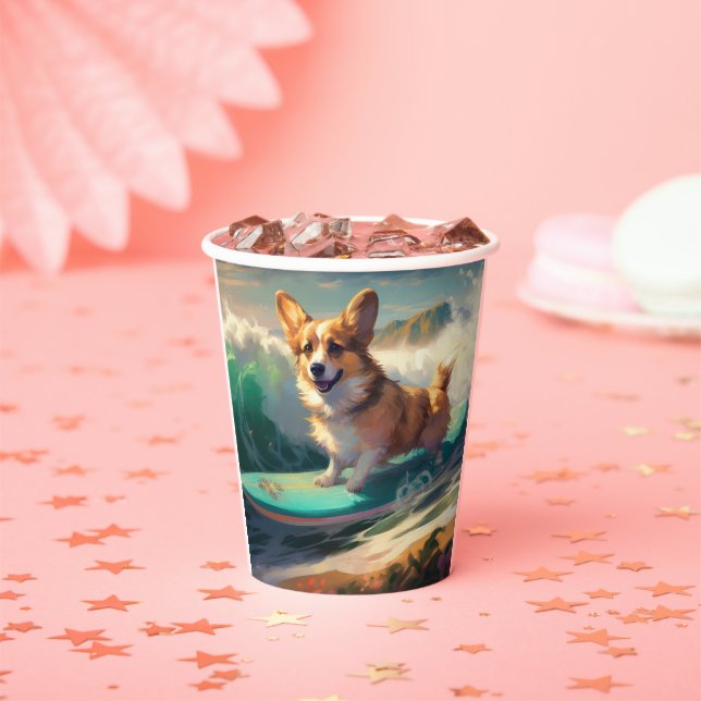 Corgi Beach Surfmalerei Pappbecher (Insitu)