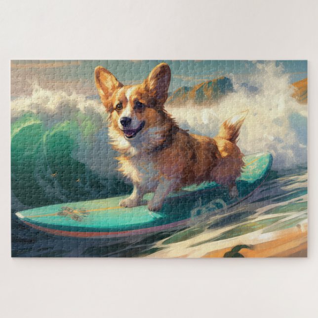 Corgi Beach Surfmalerei Puzzle (Horizontal)