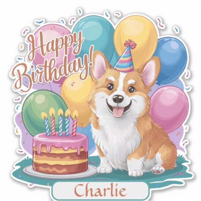 Corgi Birthday Aufkleber (Vorderseite)