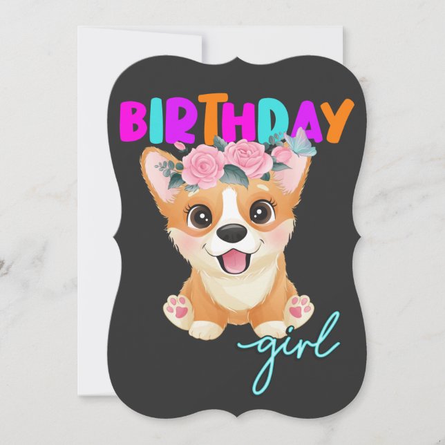 Corgi Birthday Girl Corgi Hund Liebe Geschenke Einladung (Vorderseite)