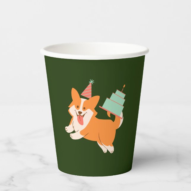Corgi Birthday Pappbecher (Vorderseite)