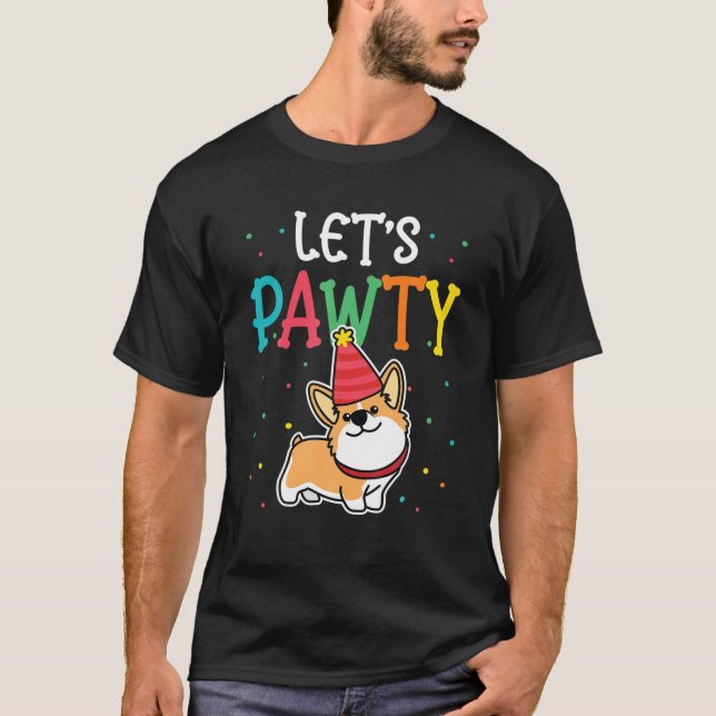 Corgi Birthday Pawty T für Dog Themed Kids Party T-Shirt (Vorderseite)