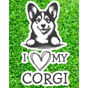 Corgi Black and White Heart Theme Aufkleber