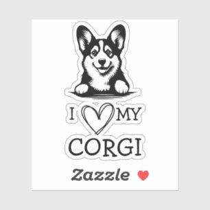 Corgi Black and White Heart Theme Aufkleber