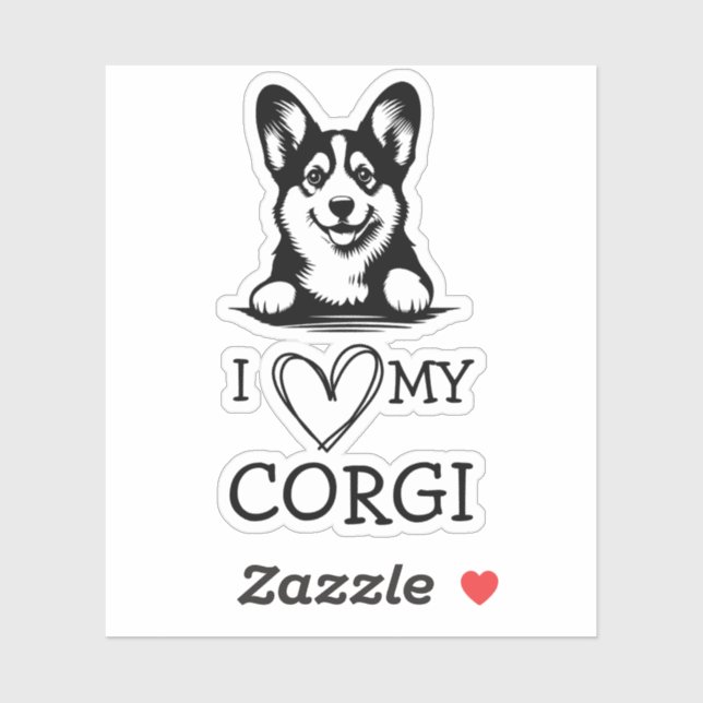 Corgi Black and White Heart Theme Aufkleber (Blatt)