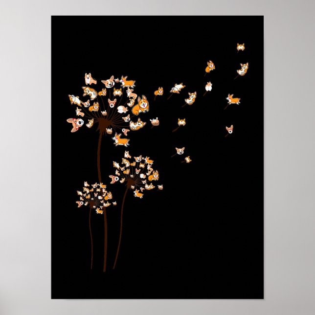 Corgi Blume Fly Dandelion Niedlich Dog Lover Poster (Vorne)
