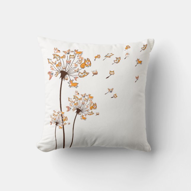 Corgi Blume Fly Dandelion Shirt Niedlich Hund Love Kissen (Vorderseite)