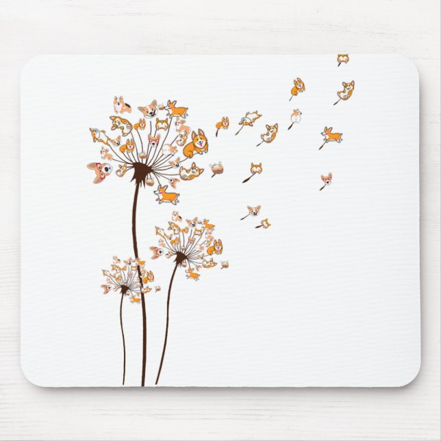 Corgi Blume Fly Dandelion Shirt Niedlich Hund Love Mousepad (Vorne)