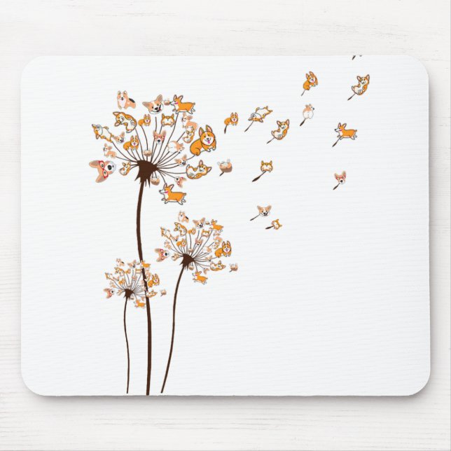 Corgi Blume Fly Dandelion Shirt Niedlich Hund Love Mousepad (Vorne)