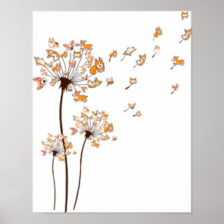 Corgi Blume Fly Dandelion Shirt Niedlich Hund Love Poster