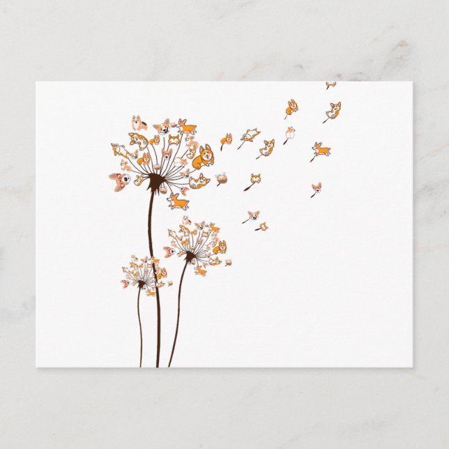 Corgi Blume Fly Dandelion Shirt Niedlich Hund Love Postkarte (Vorderseite)