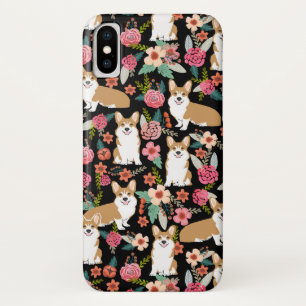 Corgi BlumeniPhone Fall - Schwarzes Case-Mate iPhone Hülle