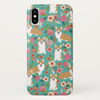 Corgi BlumeniPhone Fall - Türkis iPhone X Hülle
