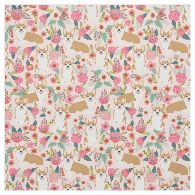 Corgi-Blumenstoff - rosa Stoff (Muster)