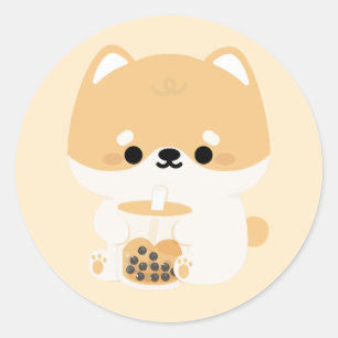 Corgi Boba Tea Runder Aufkleber