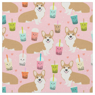 Corgi boba Tee Pink Kawaii Stoff