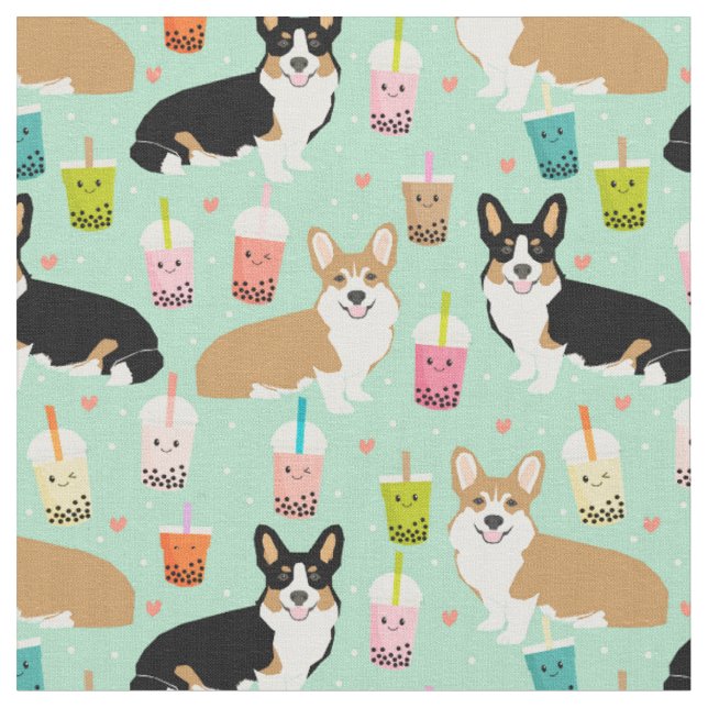 Corgi-Boba-Teeminze Stoff (Nahaufnahme)