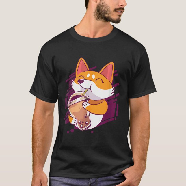 Corgi Bubble Tea Bobas Corgi T-Shirt (Vorderseite)
