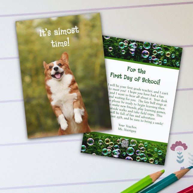 Corgi Bubbles Welcome Student Message Card Einladung (Von Creator hochgeladen)