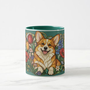 Corgi Buntglas im Stil des Art Nouveau Tasse