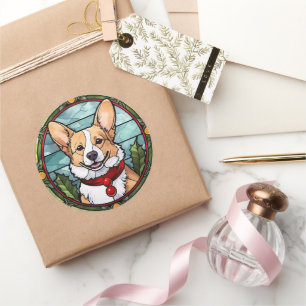 Corgi-Buntglas-Weihnachten Runder Aufkleber