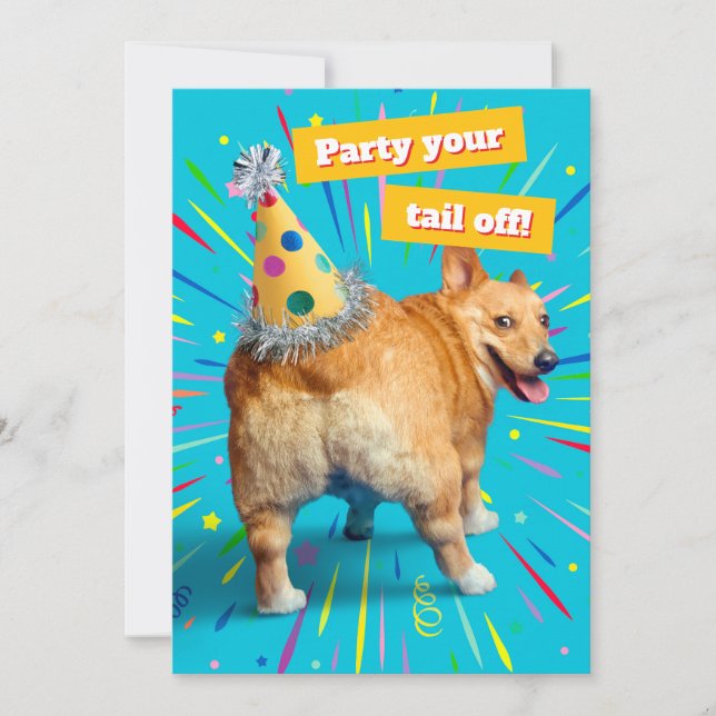 Corgi Butt Birthday Hat Einladung (Vorderseite)