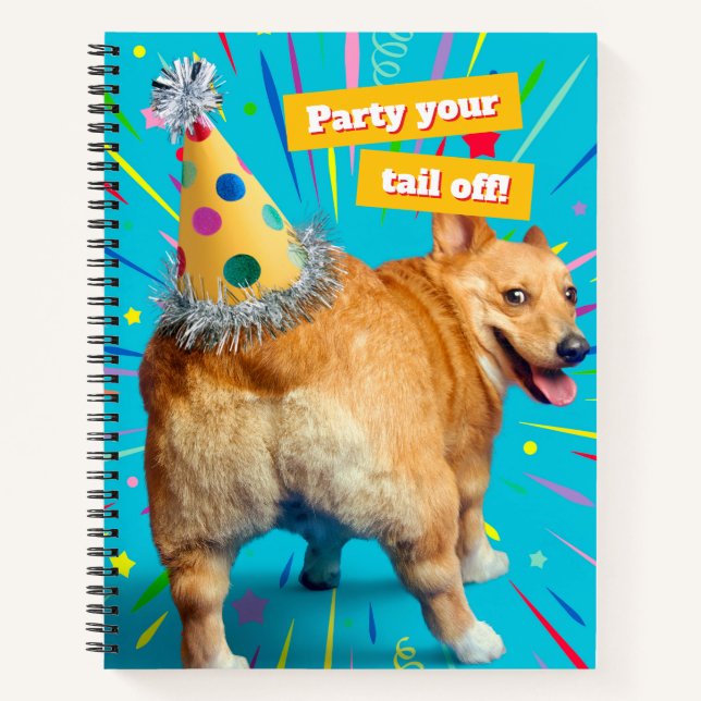 Corgi Butt Birthday Hat Notizbuch (Vorderseite)
