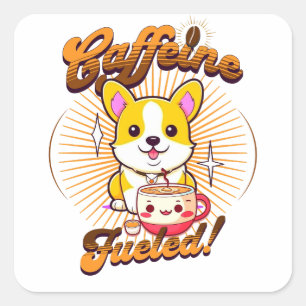 CORGI CAFFEINE FÜHLT! QUADRATISCHER AUFKLEBER