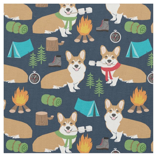 Corgi Camping im Freien Marineblau Stoff (Nahaufnahme)
