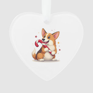 Corgi Candy Cane Freude Ornament