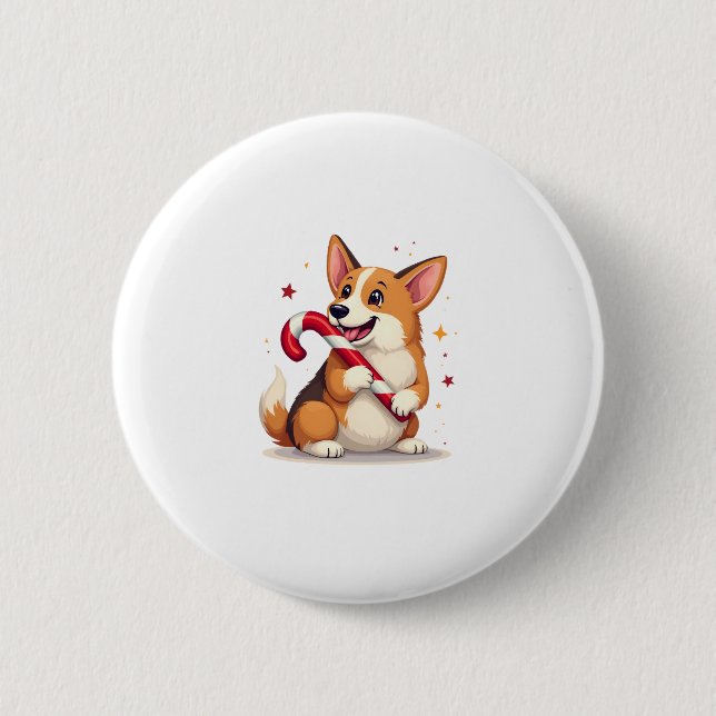 Corgi Candy Cane Joy Button (Vorderseite)