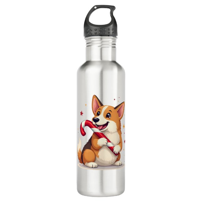 Corgi Candy Cane Joy Edelstahlflasche (Vorderseite)
