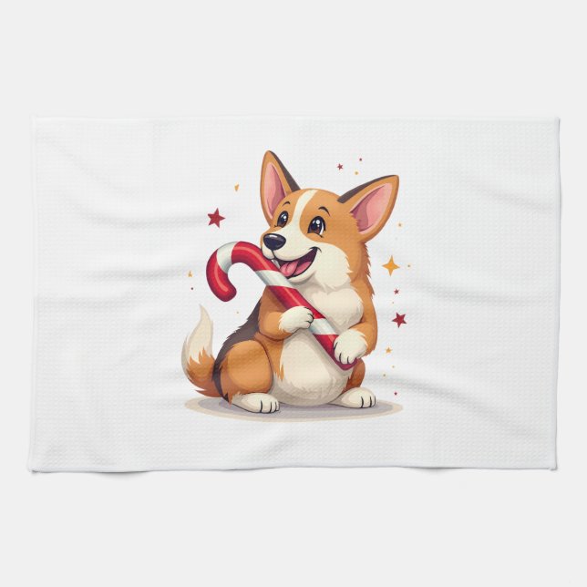 Corgi Candy Cane Joy Geschirrtuch (Horizontal)
