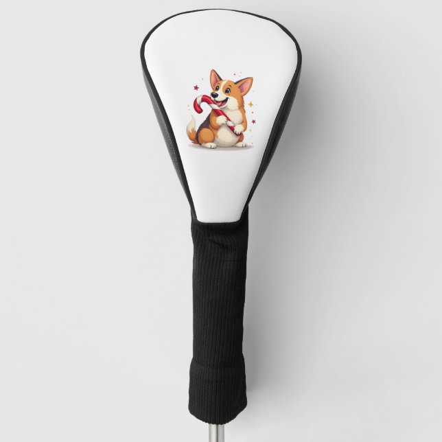 Corgi Candy Cane Joy Hund Golf Headcover (Vorderseite)