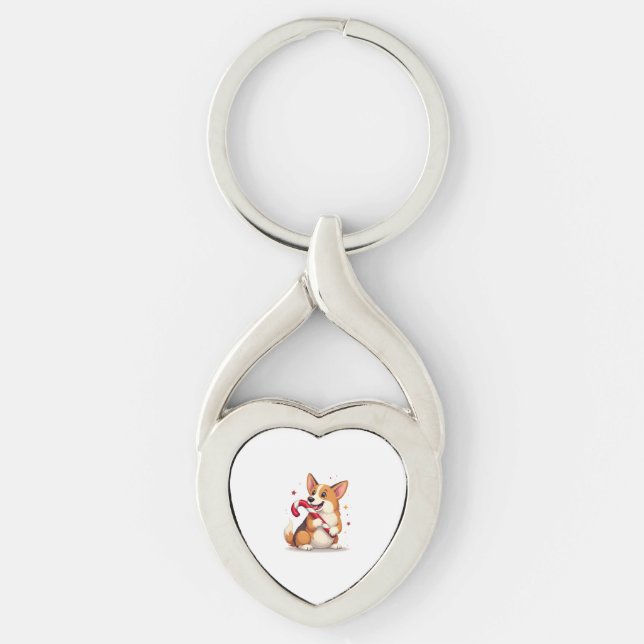 Corgi Candy Cane Joy Hund Schlüsselanhänger (Vorderseite)