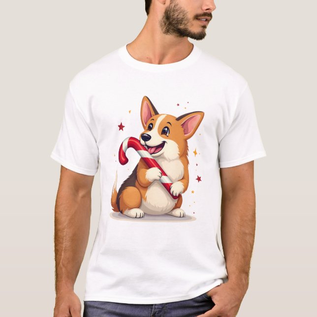 Corgi Candy Cane Joy T-Shirt (Vorderseite)