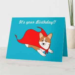 Corgi Cartoon Hero Birthday Card Karte