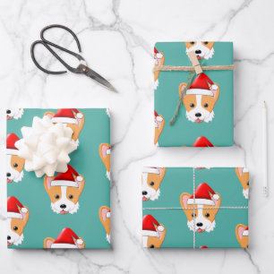 Corgi Cartoon Weihnachtsmann Santa Hut Geschenkpapier Set
