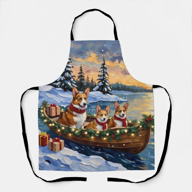 Corgi Christmas Boat Holiday Schürze (Vorderseite)