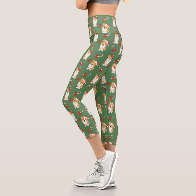 Corgi Christmas Candy Cane Pattern Capri Leggings (Links)