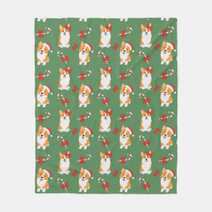 Corgi Christmas Candy Cane Pattern Fleecedecke