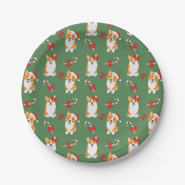 Corgi Christmas Candy Cane Pattern Pappteller (Vorderseite)
